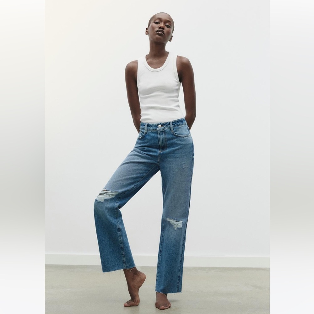 Zara NWT straight fit high rise ankle length rigid denim jeans size 6